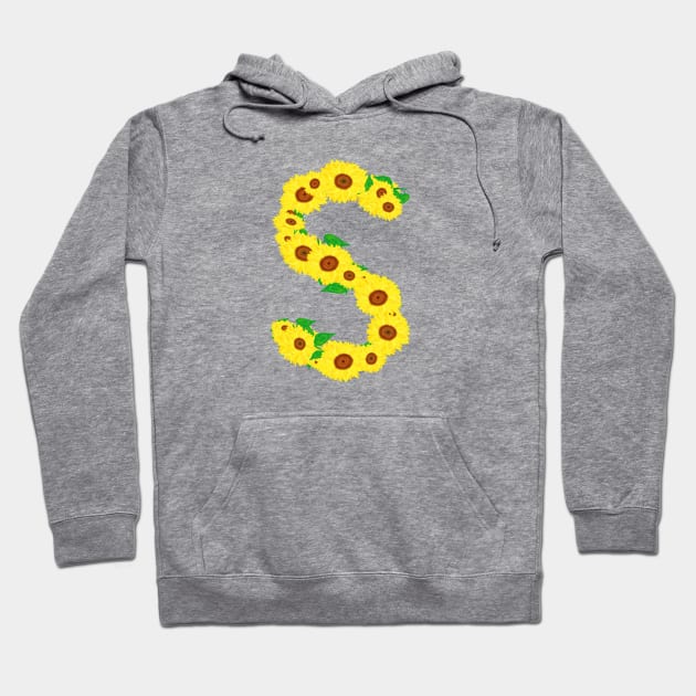 Sunflowers Initial Letter S (Black Background) Hoodie by Art By LM Designs 